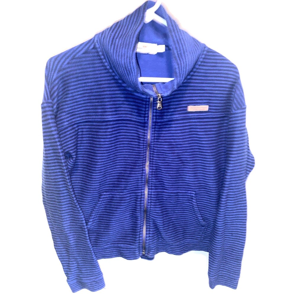 VINEYARD VINES Sweater Womens XS Striped Full Zip Jacket Shep Shirt Cotton Blue